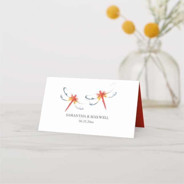 Wedding Place Cards Red Dragonflies (Back)