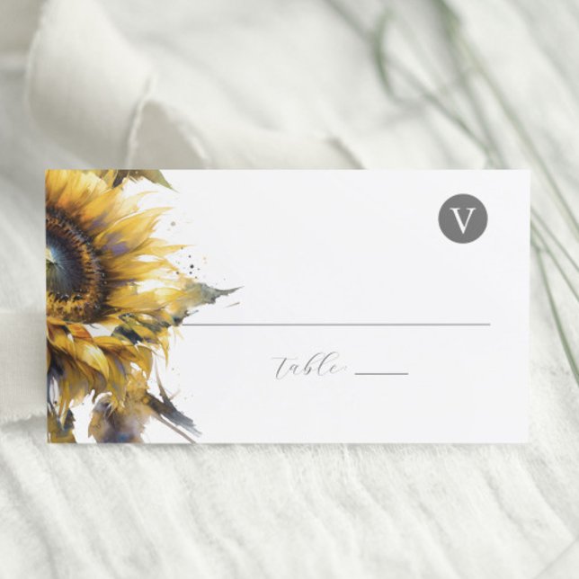 Wedding Place Cards Rustic Sunflowers (Sunflower wedding theme place cards with meal choice by Victoria Grigaliunas of Do Tell A Belle)