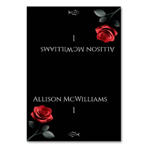 Wedding Place cards-Single Red Rose-Fish Table Number