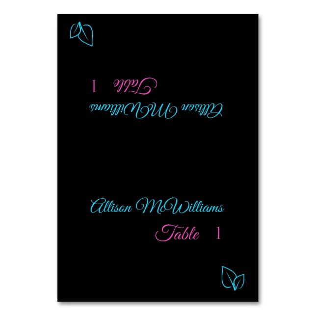 Wedding Place cards-Vegetarian Icon-Blue and Pink- Table Number (Front)