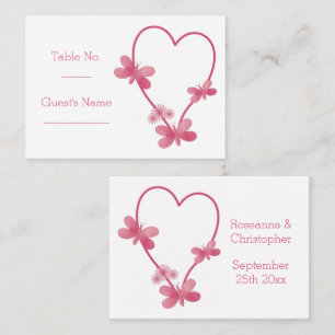 Wedding Place Setting Card Pink Heart Butterflies