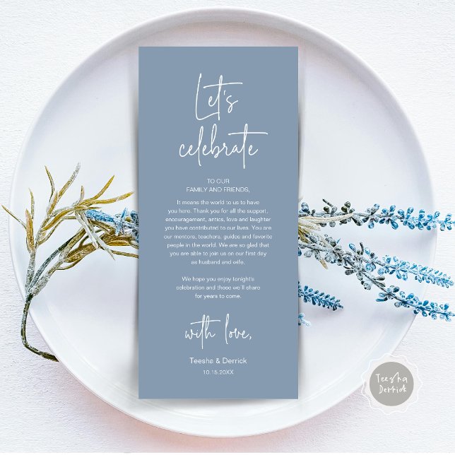 Wedding Place Setting Dinner Party Thank You Card (Modern Wedding Dinner Place Setting Dinner Party Thank You Card, Let's Celebrate, Dusty Blue)
