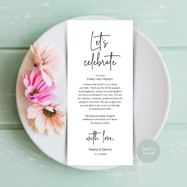 Wedding Place Setting Dinner Party Thank You Card (Modern Wedding Dinner Place Setting Dinner Party Thank You Card, Let's Celebrate, in Black and White)