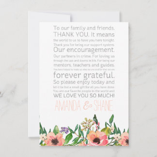 Wedding Place Setting Place Card Thank You Message
