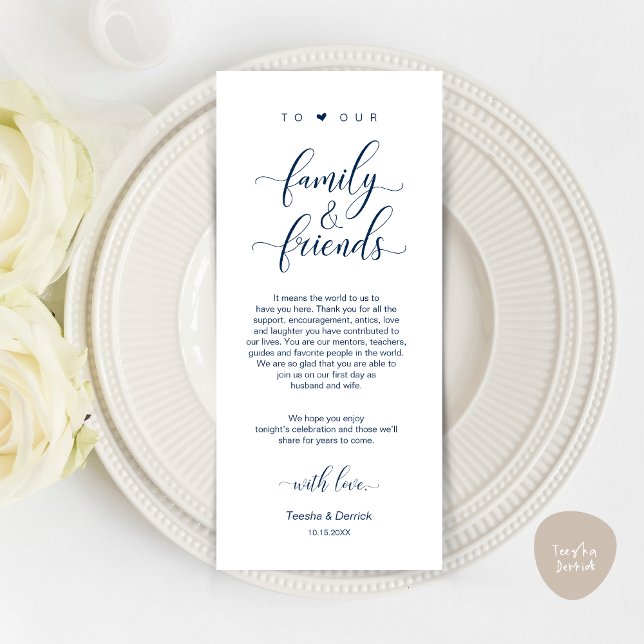 Wedding Place Setting Thank You Modern Classy Card (Modern Classy Wedding Dinner Place Setting Thank You Card, in Navy Blue)