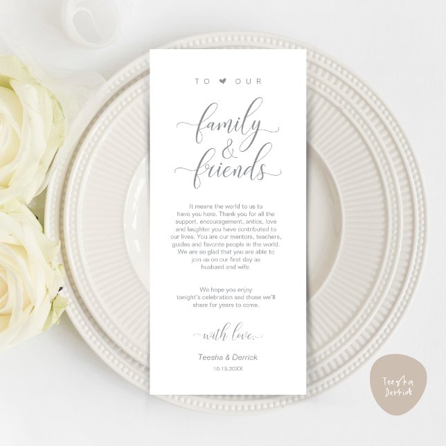 Wedding Place Setting Thank You Modern Classy Card (Modern Classy Wedding Dinner Place Setting Thank You Card, in Grey)