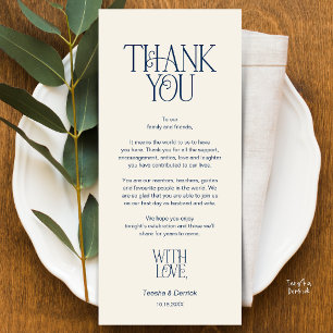 Wedding Place Setting Thank You Navy Blue Card