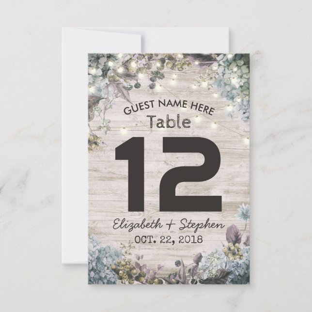 Wedding Place Table Number Chic Floral Wood Lights (Front)