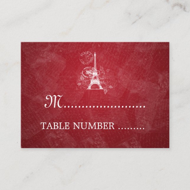 Wedding Placecards Romantic Paris Red (Front)