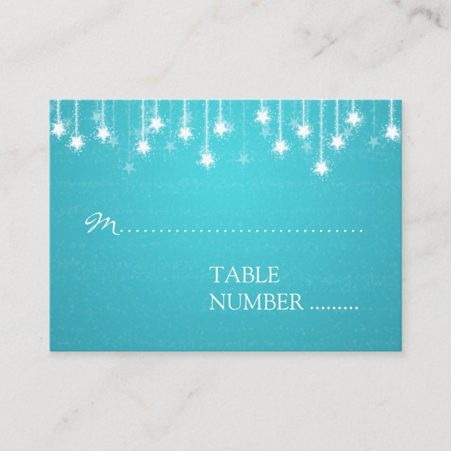Wedding Placecards Shimmering Stars Blue (Front)