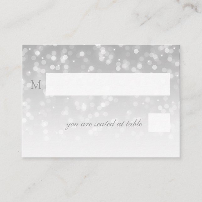 Wedding Placecards Silver Bokeh Sparkle Lights (Front)