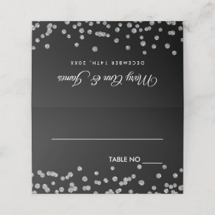 Wedding Placecards Silver Glitter Confetti Black