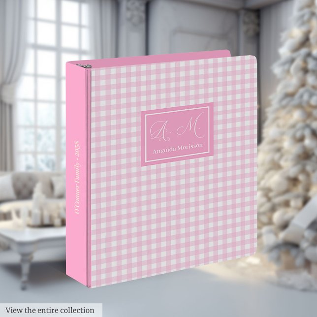 Wedding planner 3 anneau Classeur rose panier (Wedding Planner 3 Ring Binder Pink Plaid Monogram)