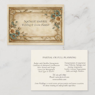 Wedding Planner Art Deco Gold Turquoise Business Card