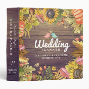 Wedding Planner Autumn Maple Leaves Pumpkins Wood Binder
