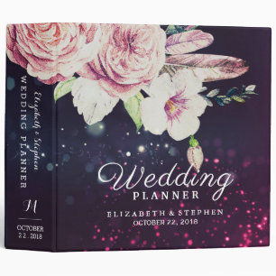 Wedding Planner Boho Floral Feather & Purple Light Binder