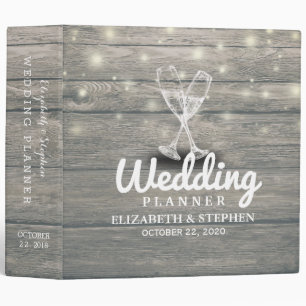 Wedding Planner Champagne Glass Wood String Lights Binder