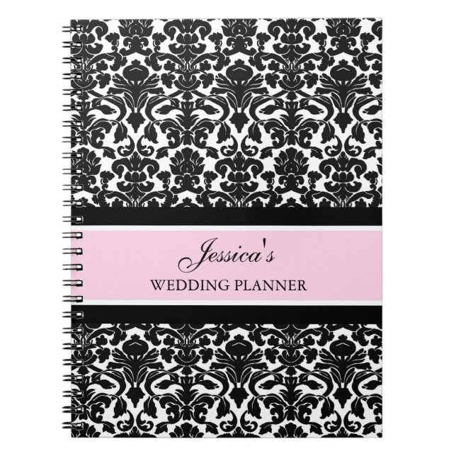 Wedding Planner Custom Name Pink Black Notebook (Front)