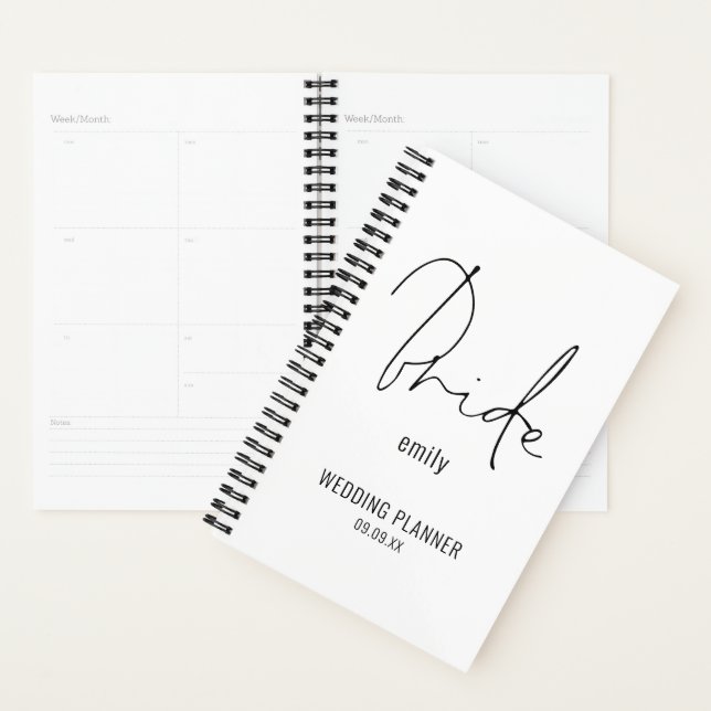 Wedding planner de nom de mariée de script élégant (Devant avec enveloppe)
