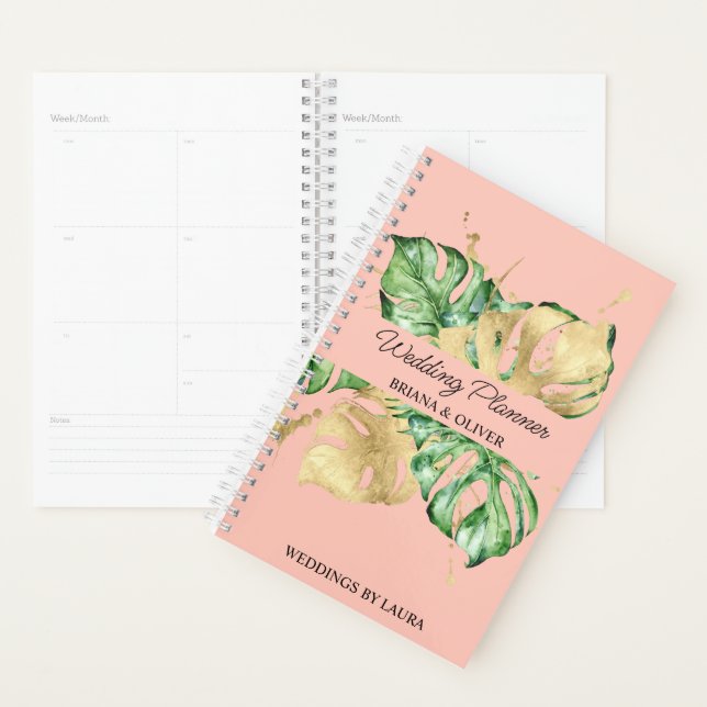 Wedding planner de pêche Tropical Gold Palm verdoy (Devant avec enveloppe)
