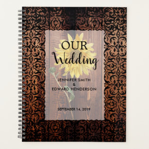 Wedding planner de tournesol en bois foncé vintage