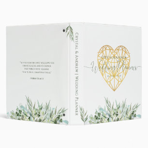 Wedding Planner Elegant White Gold Heart Foliage Binder