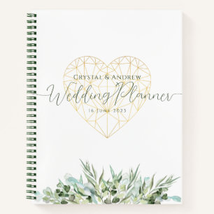 Wedding Planner Elegant White Gold Heart Foliage Notebook