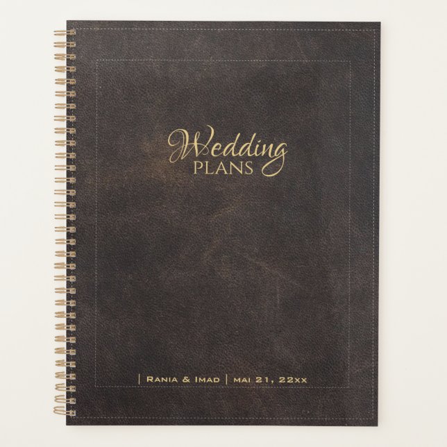 Wedding planner esthétique en cuir élégant doré (Devant)