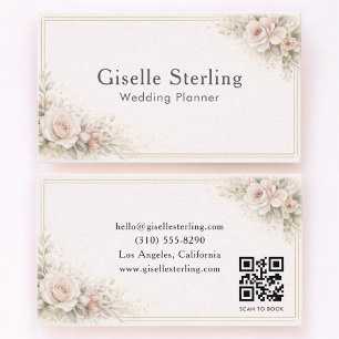 Wedding Planner Floral Neutral QR Code Business Card