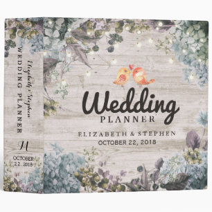 Wedding Planner Floral String Lights & Rustic Wood Binder