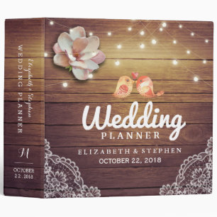 Wedding Planner Floral String Lights Wood Lace Binder