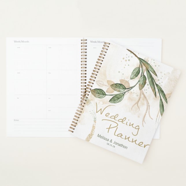 Wedding planner Floral vert Gold Sage (Devant avec enveloppe)