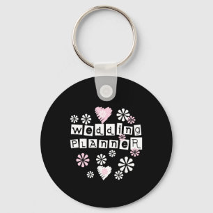 Wedding Planner Flowers White on Black Keychain