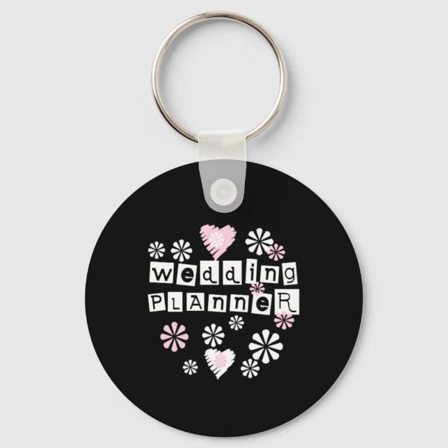 Wedding Planner Flowers White on Black Keychain (Front)