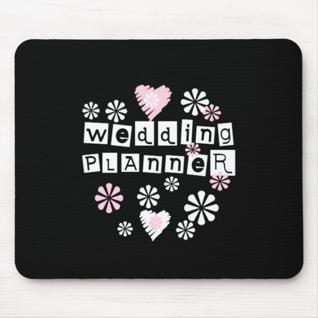 Wedding Planner Flowers White on Black Mouse Pad (Front)