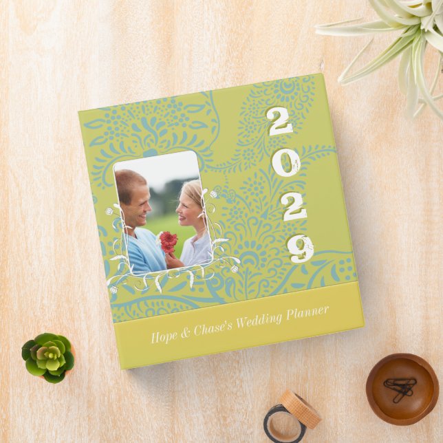 Wedding Planner Gold Lime Paisley Engagement Photo Binder (In Situ)