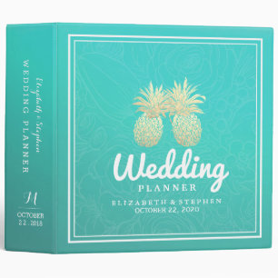 Wedding Planner Golden Pineapple Couple Teal Roses Binder