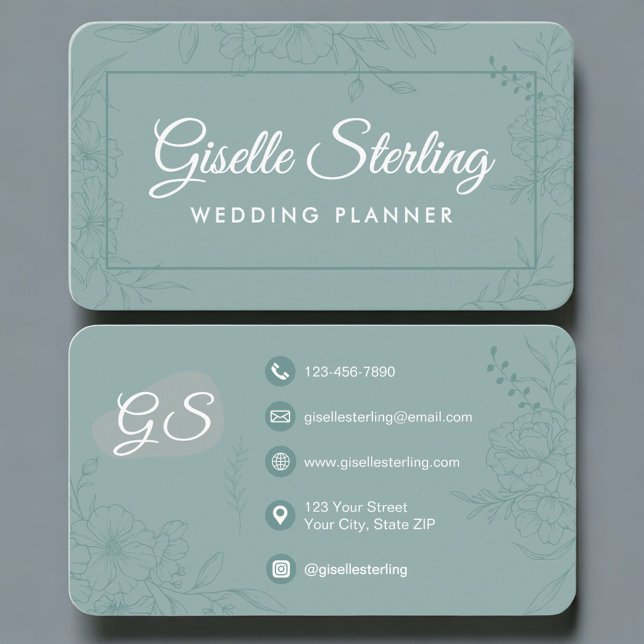 Wedding Planner Green Teal Floral Business Card (Creator Uploaded)