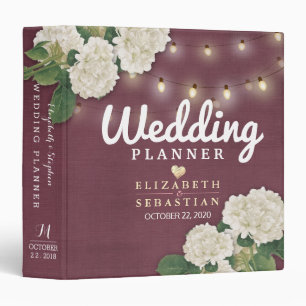 Wedding Planner Hydrangeas String Lights Burgundy Binder