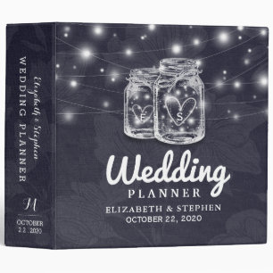 Wedding Planner Mason Jars String Lights Navy Blue Binder