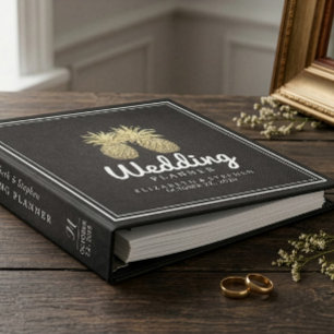 Wedding Planner Modern Black Gold Pineapple Couple Binder