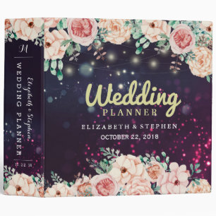 Wedding Planner Modern Floral Purple Sparkle Light Binder