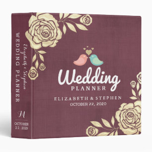 Wedding Planner Modern Golden Roses Burgundy Red Binder