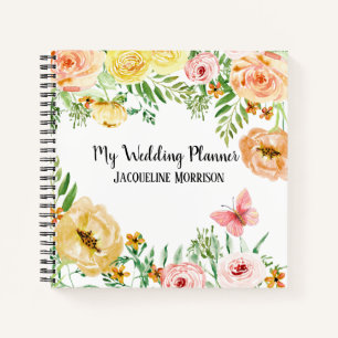 Wedding Planner Modern Watercolor Floral Roses Notebook