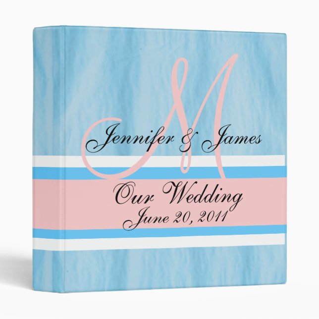 Wedding Planner Monogram Date & Names Blue Binder (Front/Spine)