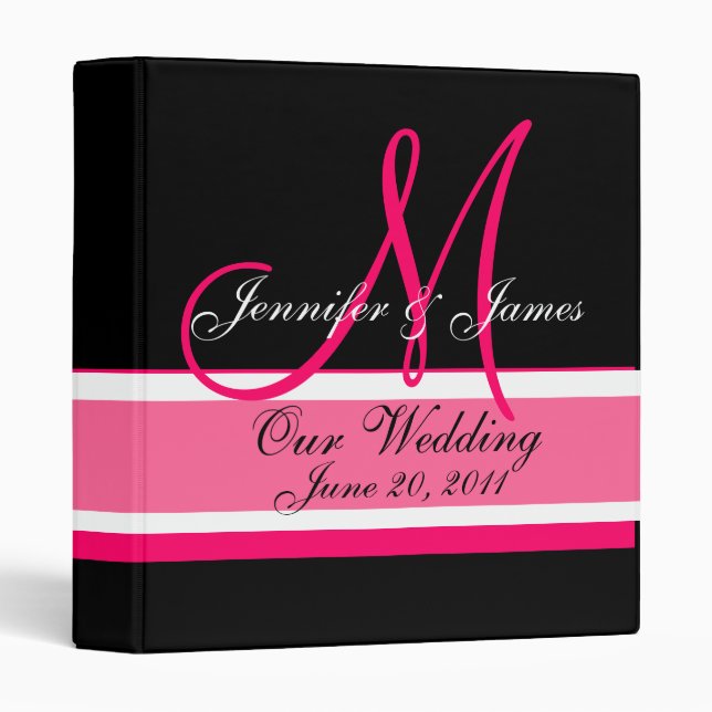 Wedding Planner Monogram Date & Names Pink Black Binder (Front/Spine)