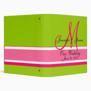 Wedding Planner Monogram Date & Names Pink Green Binder