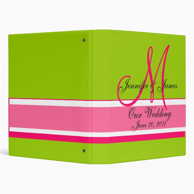 Wedding Planner Monogram Date & Names Pink Green Binder (Background)