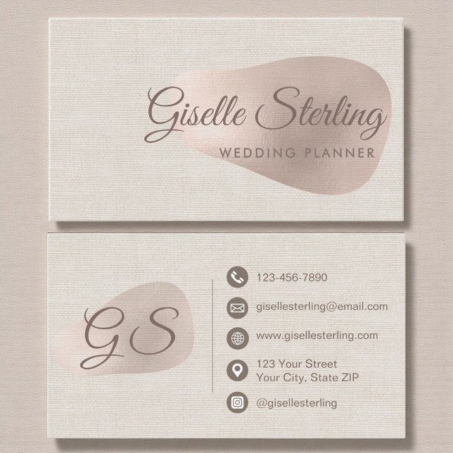 Wedding Planner Neutral Beige Linen Abstract Business Card (Creator Uploaded)