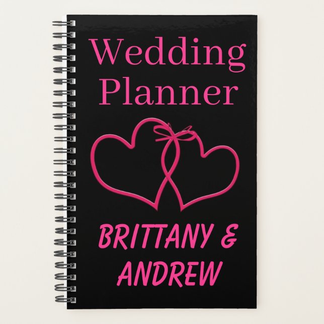 Wedding planner noir Hot rose Coeurs joints (Devant)